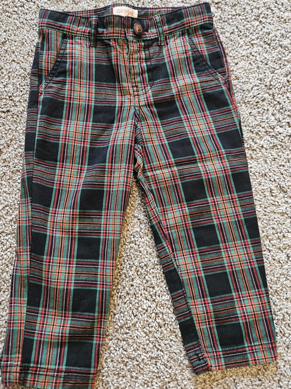 Cat & Jack Black Plaid Chinos with Red and Green Accents